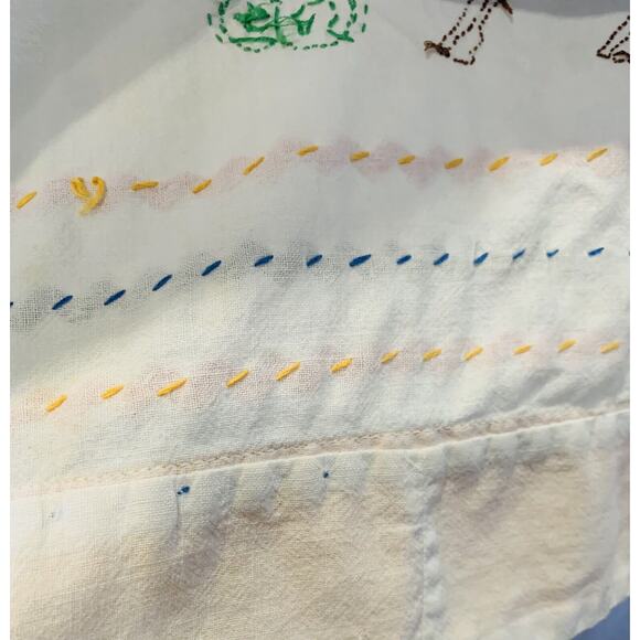 Vintage Apron For Women White Yellow Half Hand Embroidery Handmade Donkey Cart - Picture 10 of 12